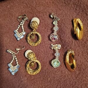 Lot of 4 pair dangle clip-on earrings